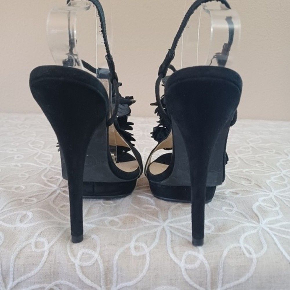Colin Stuart Black Slingback Suede Flower Heels Sandals - Picture 6 of 16